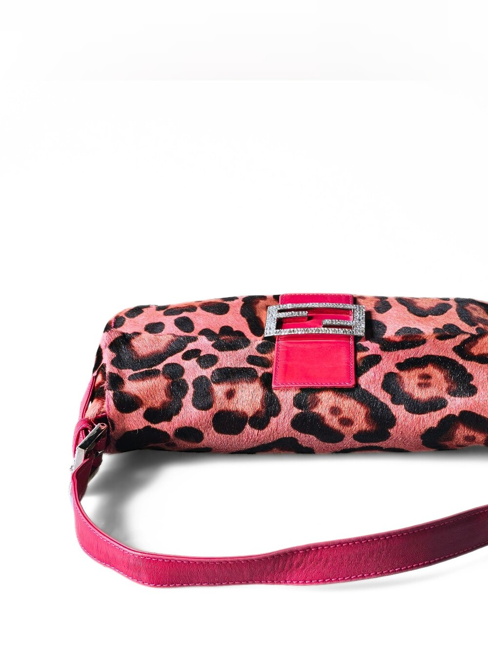 Fendi Baguette Vintage Pink Leopard Pony Hair Crystal Buckle Detail - Picture 5 of 16